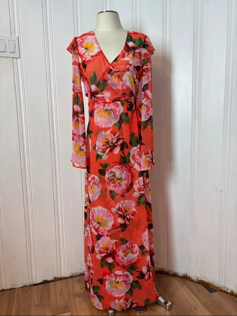 MARCIANO Floral Sheer Maxi Overlay – Wrap Duster Dress, Size S - Picture 4 of 10